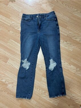 Good American Women’s Straight Leg Ripped Dark Blue Jeans